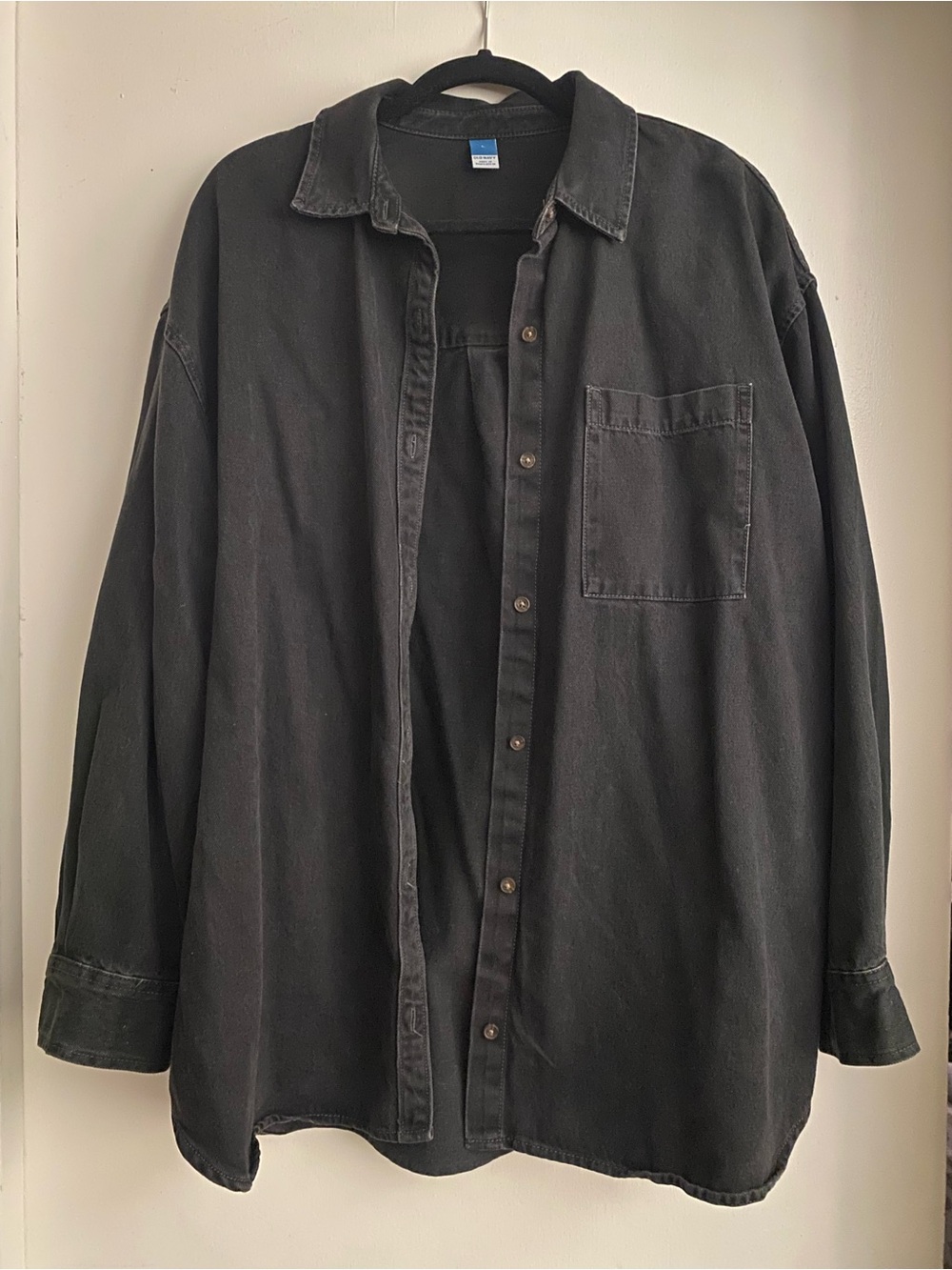 Denim Black Distressed Long Sleeve Button-Up Shirt